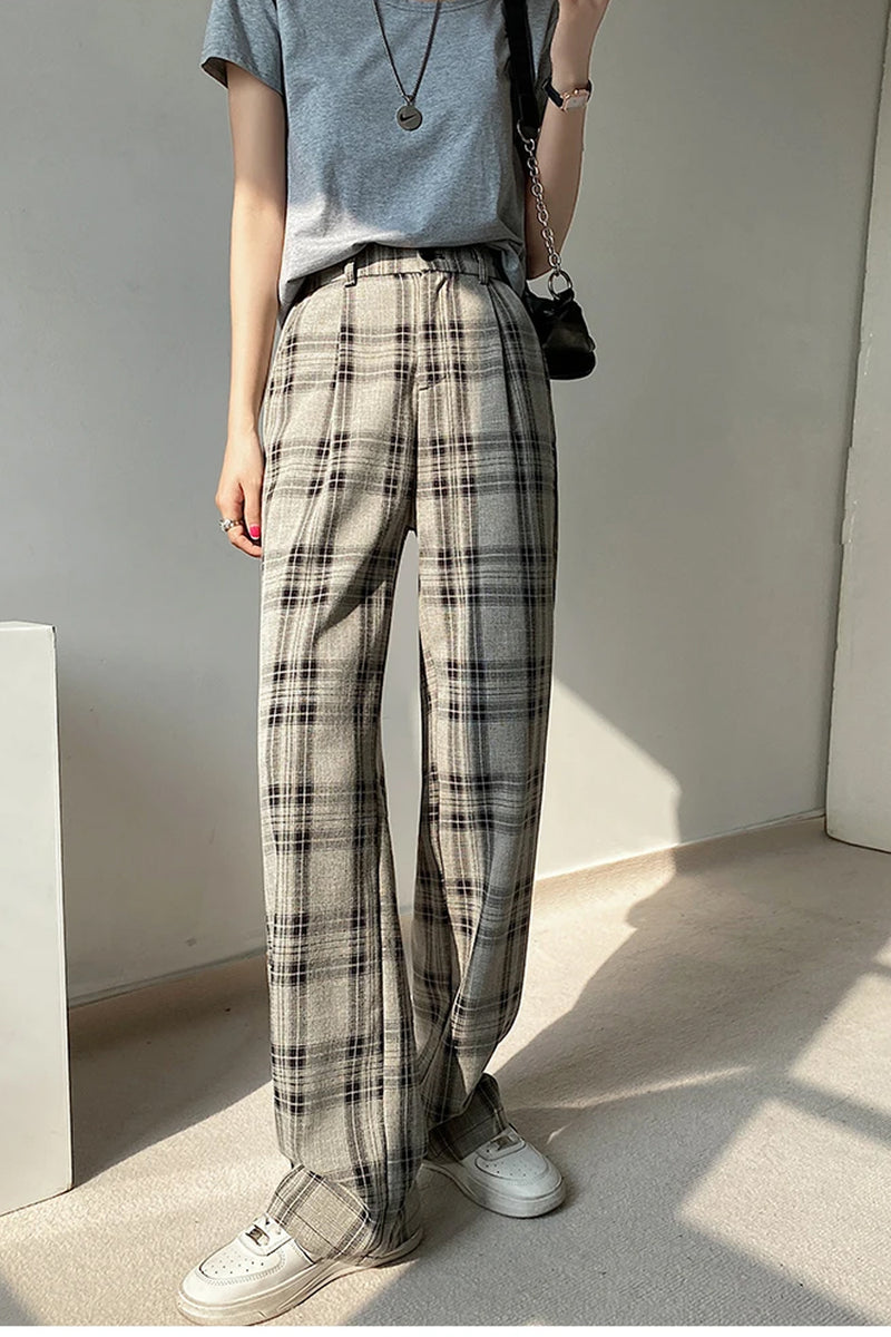 Fashion Plaid Loose Long Pants