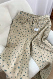 High Waist Loose Floral Pattern Khaki Jeans Pants