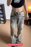 High Waist Vintage Tie Dye Ripped Jeans Pants