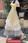 High Waist Lace Drawstring Retro Long Skirts