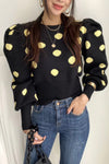 Puff Sleeve Dot Pattern Knitted Sweater