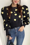 Puff Sleeve Dot Pattern Knitted Sweater