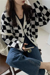 Long Sleeve Vintage Checkered Cardigan Sweater