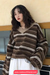 Loose V-Neck Retro Striped Sweater