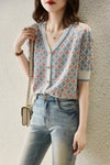 V-Neck Flower Pattern Cardigan Shirts