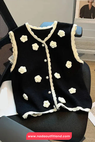 3D Floral Pattern Sleeveless Vest Sweater