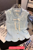 Sleeveless Heart Button Knitted Doll Collar Shirt
