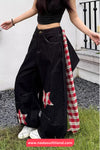 Loose Wide Leg Hip Hop Plaid Patchwork Black Jeans Pants
