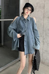 Long Sleeve Off Shoulder Denim Shirt