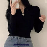 Long Sleeve Turn Down Collar Cropped Sweater