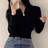 Long Sleeve Turn Down Collar Cropped Sweater