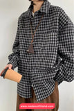 Long Sleeve Turn Down Collar Classic Plaid Blouse Shirt