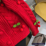 3D Cherry Pattern Knitted Cardigan Sweater