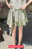 High Waist Lace Patchwork Green Tie Dye Irregular Mini Skirts