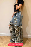 Hip Hop Camouflage Stitching Ripped Jeans Pants