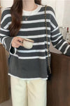 Retro Flare Sleeve Striped Knitted Sweater