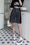 High Waist Black Side Grey Denim Shorts