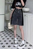 High Waist Black Side Grey Denim Shorts