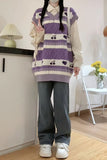 V-Neck Cute Love Pattern Purple Vest Sweater