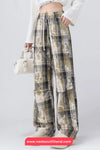 Elastic Waist Plaid Pattern Vintage Long Pants