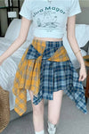Two Tone Plaid Colors Mini Skirts