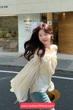 Cute Bow Bubble Sleeve Off Shoulder Blouse Shirt
