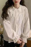 Long Sleeve Doll Collar Wrinkled Blouse Shirt