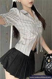 Sexy 3D Flower Striped Elegant Cropped Blouse Shirt