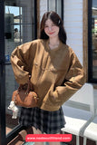 Long Sleeve O-Neck Faux Suede Zipper Jacket