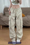 Side Zipper Elastic Waist Cargo Pockets Pants