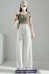 Elastic Waist Side Lace Floral Transparent Sweatpants
