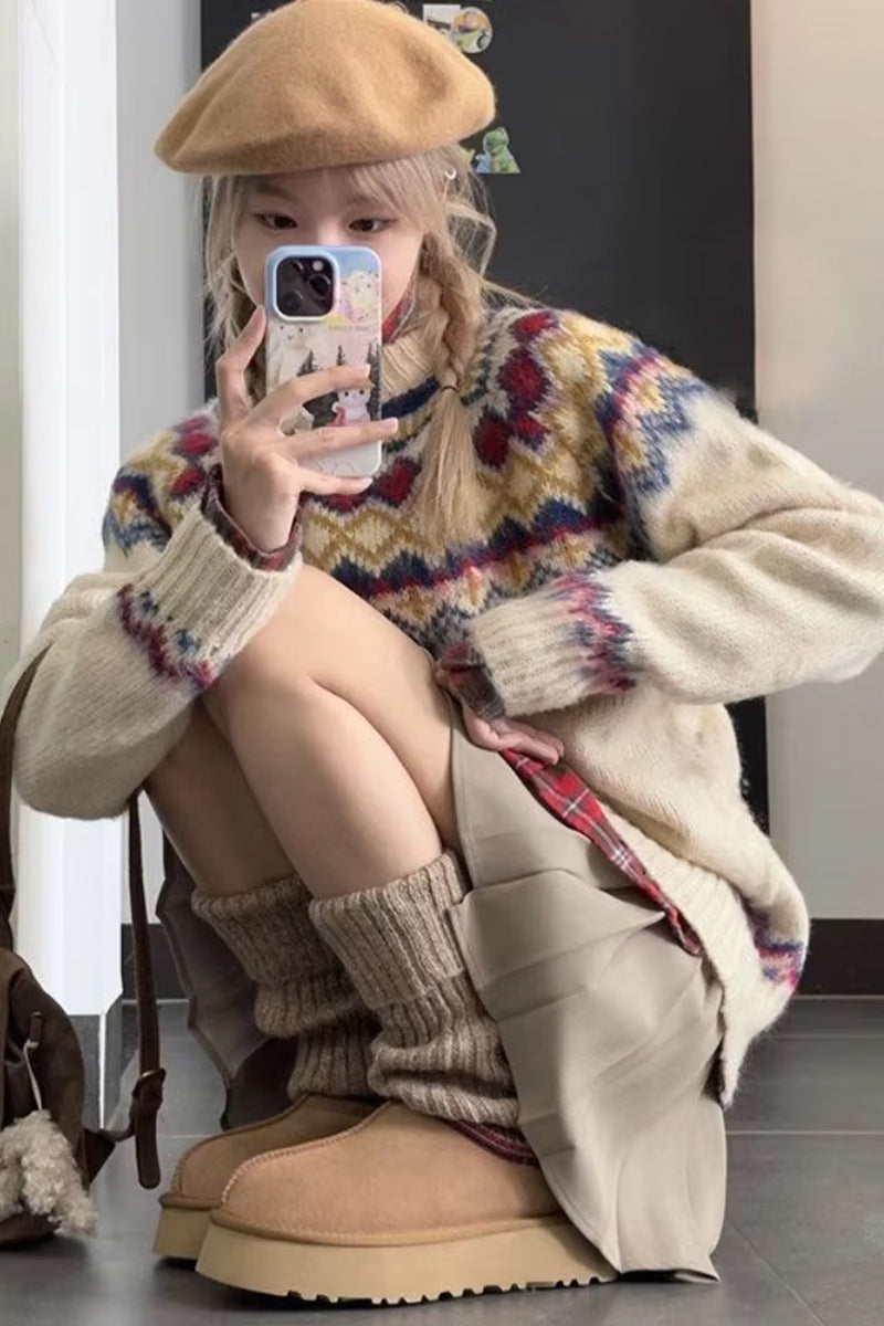 Loose Neck Argyle Pattern Knitted Sweater – Nada Outfit Land