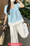 Puff Sleeve Lace Spliced Summer Blouse Shirt