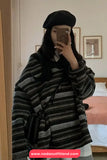 Loose V-Neck Retro Striped Sweater