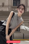 Sleeveless Elegant Striped Blouse Shirt