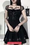 Short Sleeve Lace Bandage Gothic Cropped Shirt