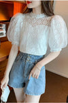 Short Sleeve Lace Hollow Out Blouse Shirt