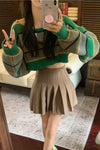 Long Sleeve Sexy Green Striped Cropped Sweater