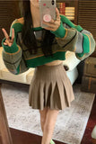 Long Sleeve Sexy Green Striped Cropped Sweater