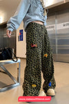 Loose Cute Embroidered Hip Hop Leopard Pattern Cargo Pants