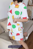 Short Sleeve Sin Chan Cartoon Pajamas Set