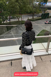 Long Sleeve Polka Dots Pattern Cropped Cardigan Sweater