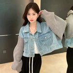 Casual Denim Knitted Combination Cropped Sweater