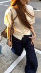 Loose Dark Blue Wide Leg Jeans Pants