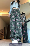 High Waist Paws Printed Camouflage Pattern Denim Pants