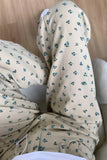 High Waist Loose Floral Pattern Khaki Jeans Pants