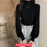 Long Sleeve Semi High Neck Knitted Casual Sweater