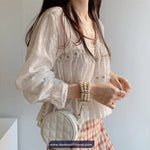 Long Sleeve V-Neck Lace Material Blouse Shirt