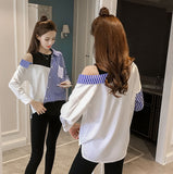 Long Sleeve Striped Cut Side Shoulder Blouse Shirt