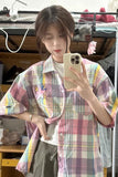 Short Sleeve Pastel Colors Plaid Shirt